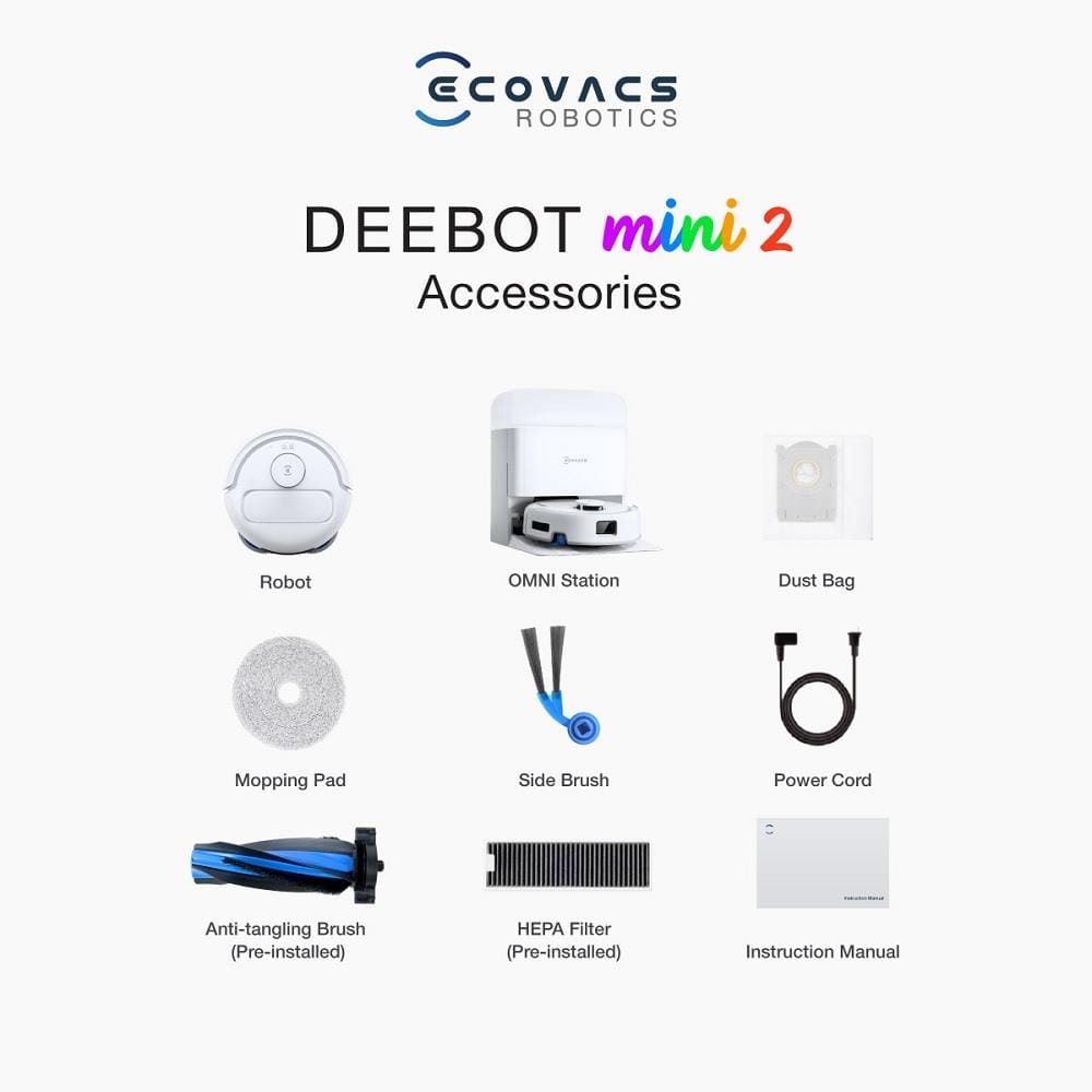 ECOVACS ROBOTIC VACUUM + MOP DEEBOT MINI2 1.8L RUNTIME 189MINUTES