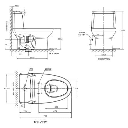 AMERICAN STANDARD MILANO ONE PIECE TOILET CL20415-6DAMYCB S-TRAP 300MM