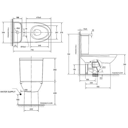 AMERICAN STANDARD NEO MODERN TWO PIECE TOILET CL26305-6DAMYSTN S-TRAP 300MM