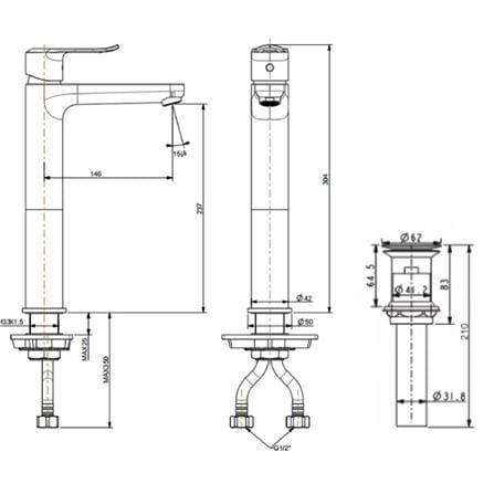 AMERICAN STANDARD NEO MODERN EXTENDED BASIN MIXER WITH POP UP DRAIN FFAS0703-101500BF0