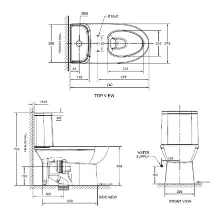 AMERICAN STANDARD NEO MODERN ONE PIECE TOILET CL25315-6DAMYCB S-TRAP 300MM