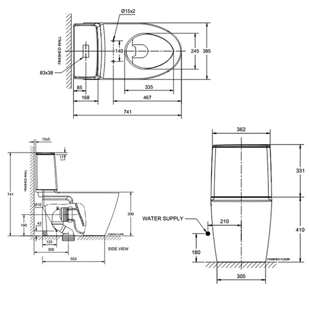 AMERICAN STANDARD ACACIA SUPASLEEK TWO PIECE TOILET CL23075-6DAMYCBT S-TRAP 300MM
