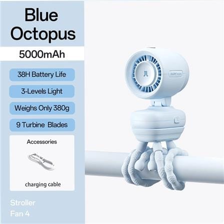 JISULIFE STROLLER FAN 4 OCTOPUS-BLUE FSL04R-BL