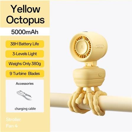 JISULIFE STROLLER FAN 4 OCTOPUS-YELLOW FSL04R-YW