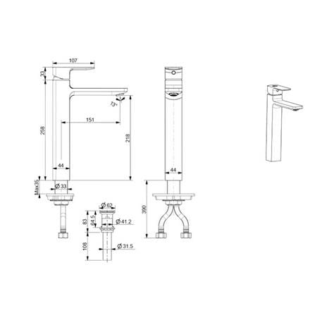 AMERICAN STANDARD ACACIA EVOLUTION EXTENDED BASIN MIXER WITH POP UP DRAIN FFAS1302-101GL0BF0