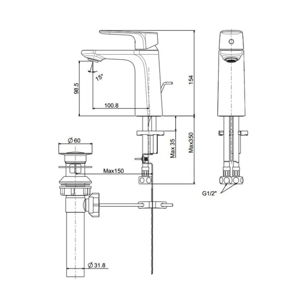 AMERICAN STANDARD SIGNATURE BASIN MIXER WITH POP UP DRAIN FFAS0703-101500BF0