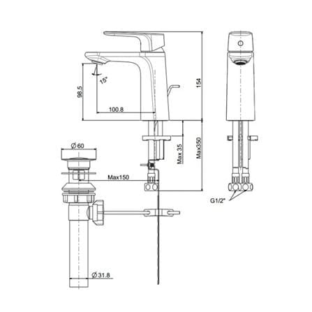 AMERICAN STANDARD SIGNATURE BASIN MIXER WITH POP UP DRAIN FFAS0703-101500BF0