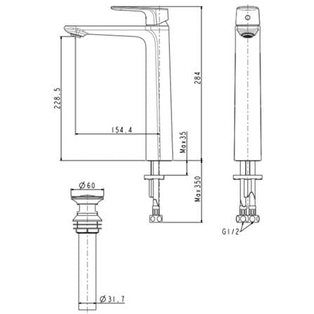 AMERICAN STANDARD SIGNATURE EXTENDED BASIN MIXER WITH POP UP DRAIN FFAS1702-1015L0BC0