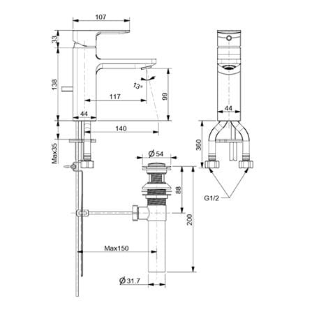 AMERICAN STANDARD ACACIA EVOLUTION BASIN MIXER WITH POP UP DRAIN FFAS1301-101GL0BF0
