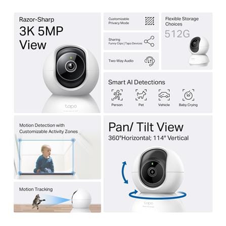 TP-LINK PAN/TILT AI WI-FI HOME SECURITY CAMERA C230 WHITE