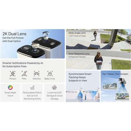 TP-LINK INDOOR/OUTDOOR DUAL LENS PAN/TILT WIFI HOME SECURITY CAMERA C246D WHITE