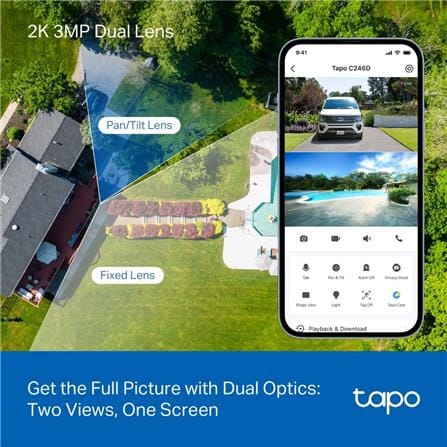 TP-LINK INDOOR/OUTDOOR DUAL LENS PAN/TILT WIFI HOME SECURITY CAMERA C246D WHITE