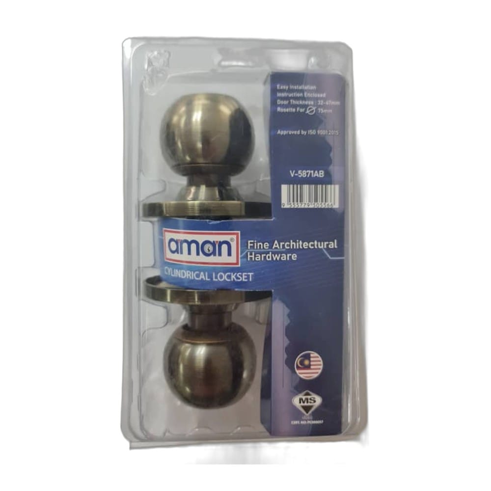 AMAN ENTRANCE KNOB V-5871AB ANTIQUE BRASS