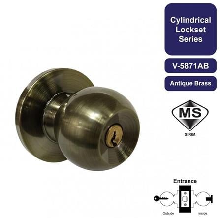 AMAN ENTRANCE KNOB V-5871AB ANTIQUE BRASS