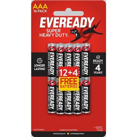 EVEREADY SUPER HEAVY DUTY AAA BATTERY 12+4 1212BP12+4M