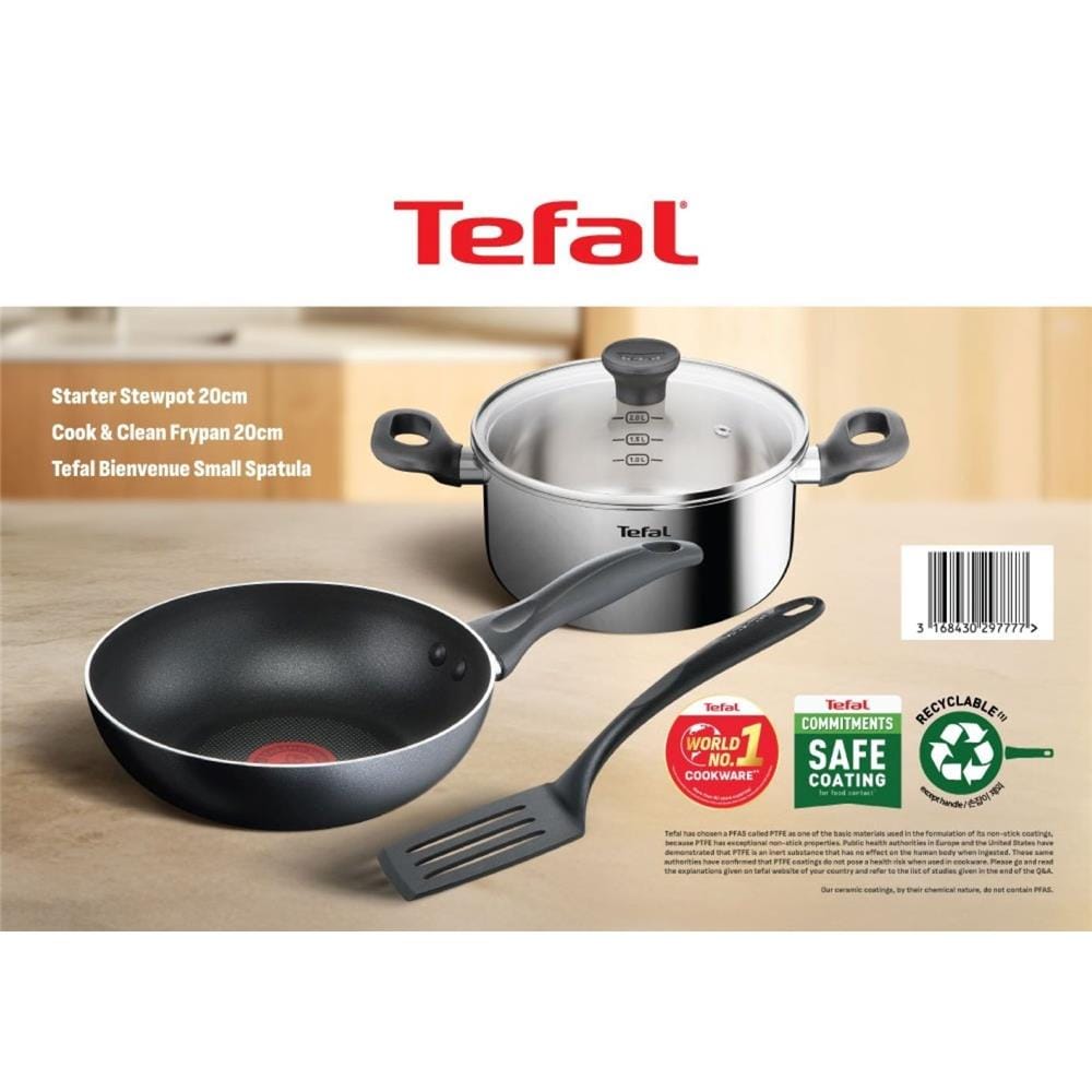 TEFAL STARTER STEWPOT 20CM (NIH) + COOK & CLEAN FP 20CM + SMALL SPATULA (GB)
