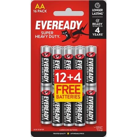 EVEREADY SUPER HEAVY DUTY AA BATTERY 12+4 1215BP12+4M