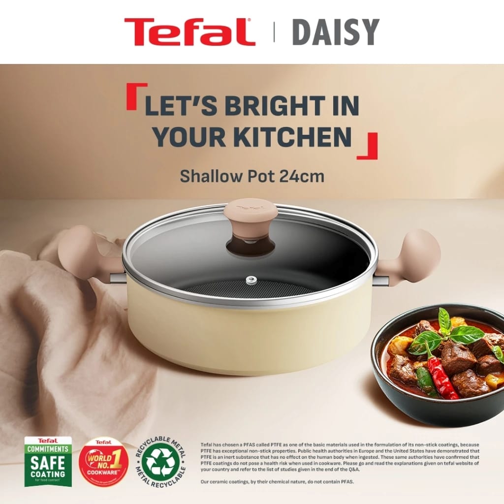 TEFAL DAISY SHALLOW 24CM WITH GLASS LID H04970