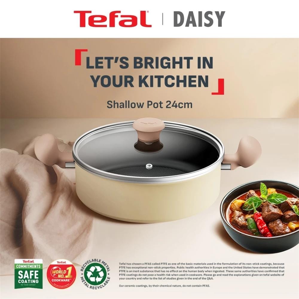 TEFAL DAISY SHALLOW 24CM WITH GLASS LID H04970