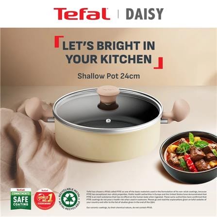 TEFAL DAISY SHALLOW 24CM WITH GLASS LID H04970