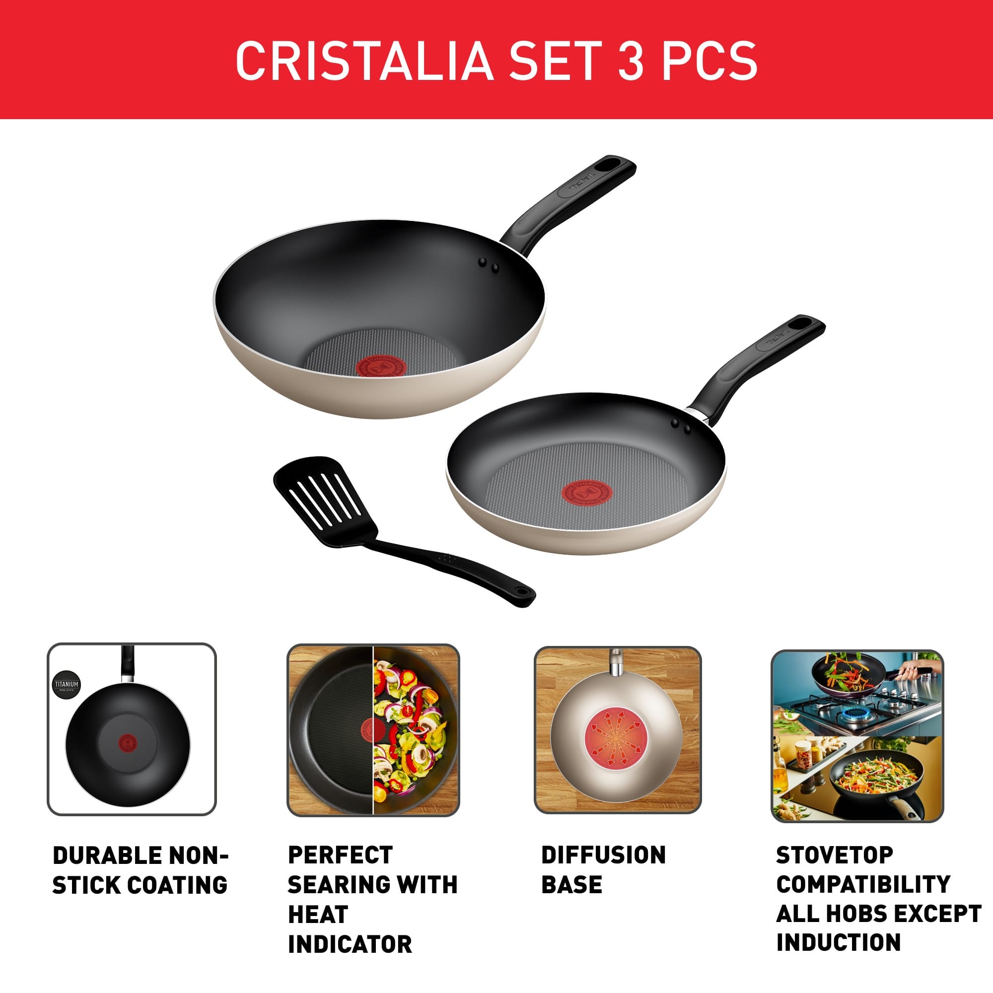 TEFAL COOKWARE CRISTALIA 3PC SET (WP28, FP22, SPATULA) -B515S395