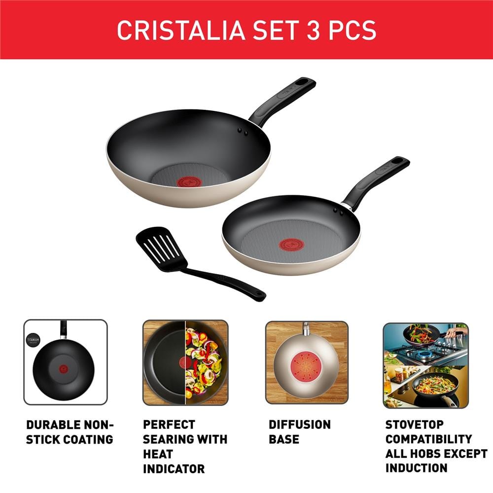 TEFAL COOKWARE CRISTALIA 3PC SET (WP28, FP22, SPATULA) -B515S395