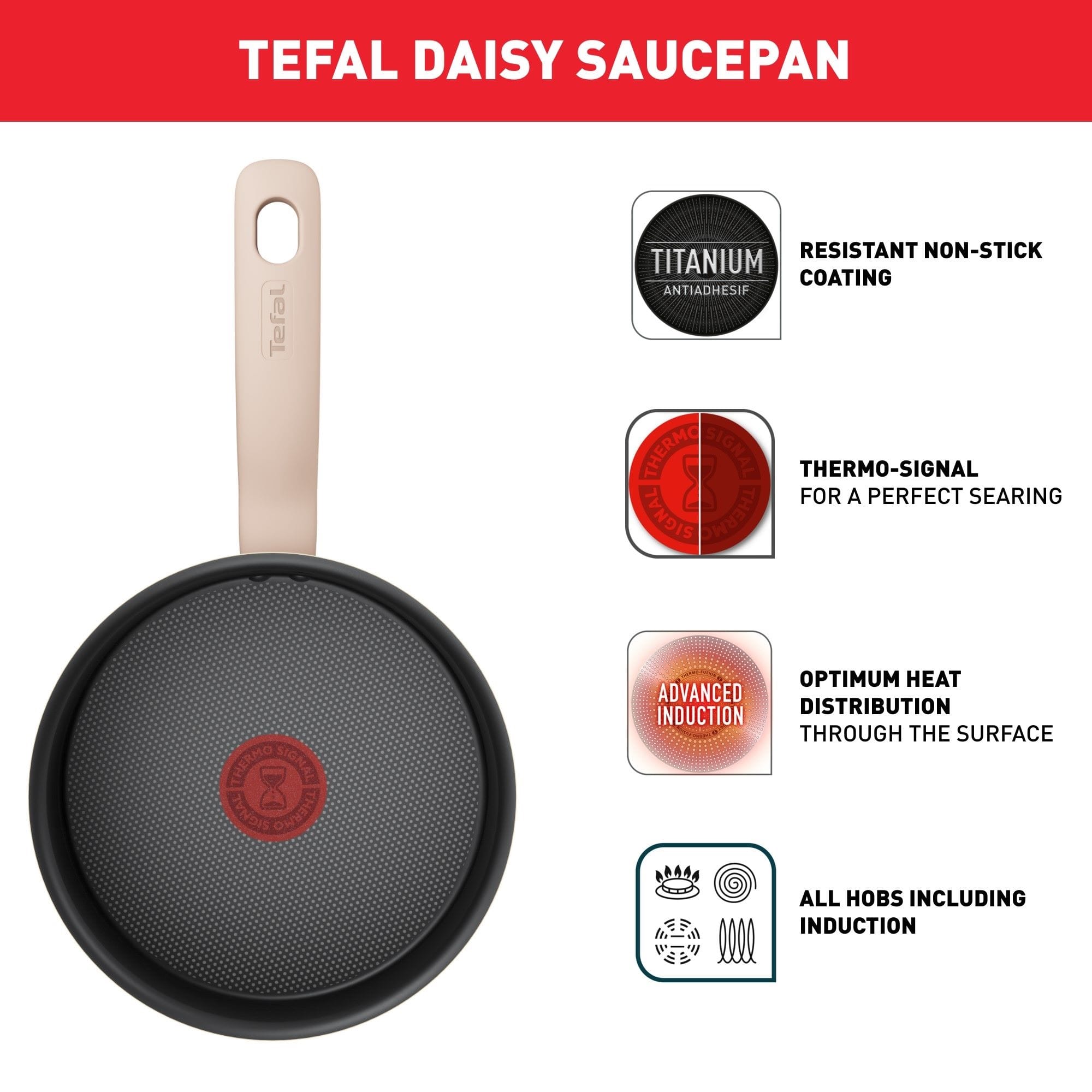 TEFAL DAISY SAUCEPAN 18CM WITH GLASS LID H0492324