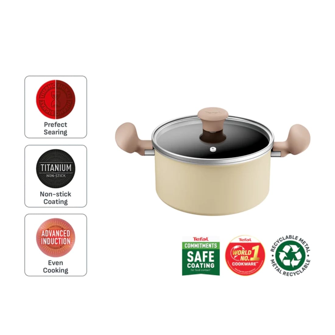TEFAL DAISY STEWPOT 24CM WITH GLASS LID  -H04946