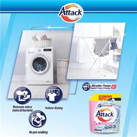 ATTACK LIQ DETER+SOFTNER REFILL POUCH 3KG SWEET FLORAL