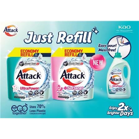 ATTACK LIQ DETER+SOFTNER REFILL POUCH 3KG SWEET FLORAL