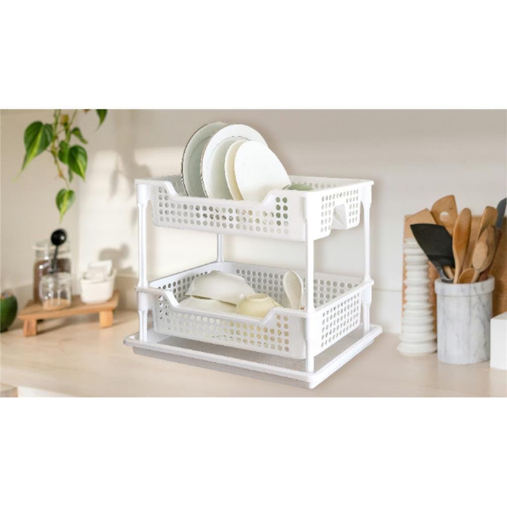 PLASTIC DISH RACK 2 TIER WITH TRAY ZALE 45.7X32.5X37CM