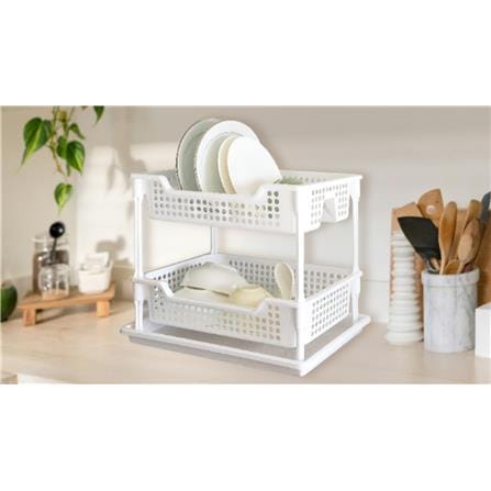 PLASTIC DISH RACK 2 TIER WITH TRAY ZALE 45.7X32.5X37CM