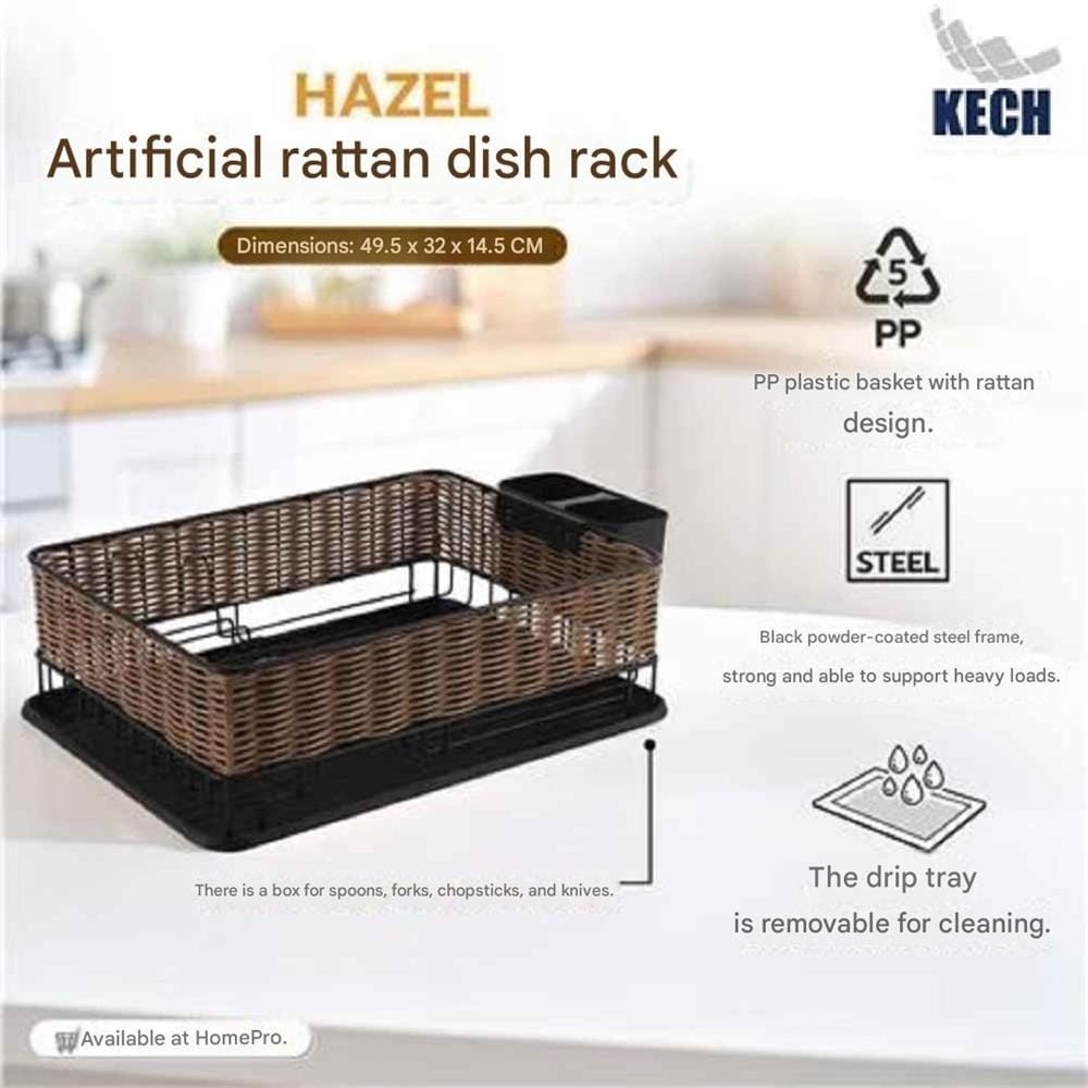 DISH RACK KECH IRON+ARTIFICIAL RATTAN HAZEL 49.5X32X14.5CM