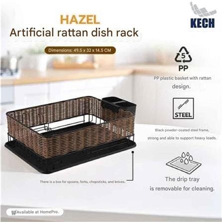 DISH RACK KECH IRON+ARTIFICIAL RATTAN HAZEL 49.5X32X14.5CM