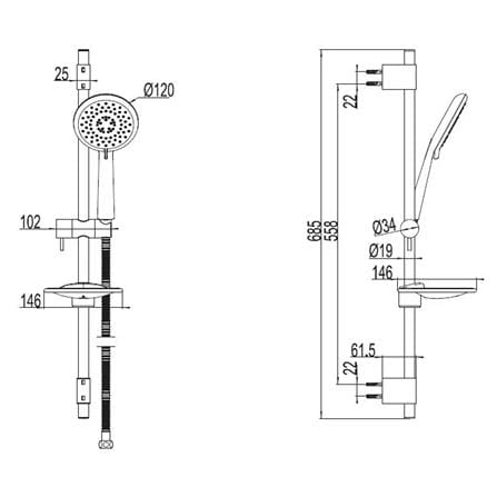 AMERICAN STANDARD SLIDE BAR WITH SOAP DISH HAND SHOWER & HOSE F40015-CHADY