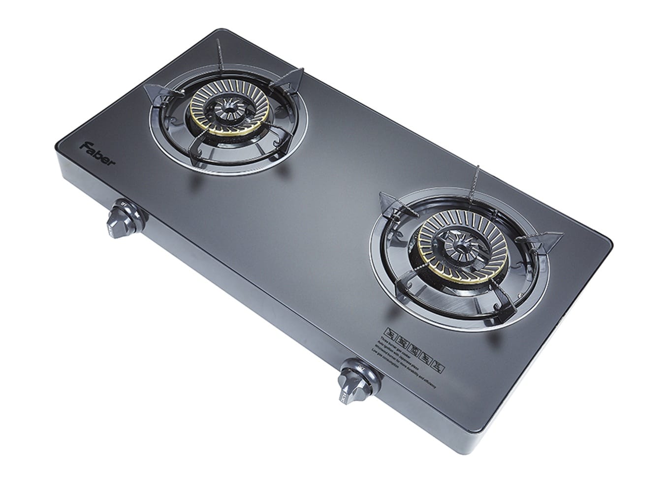 FABER GLASS TOP GAS STOVE FC GLAZZO-N 2243 4.3kW 2BURNERS TEMPERING GLASS/COLD SHEET COATED BLACK COLOR