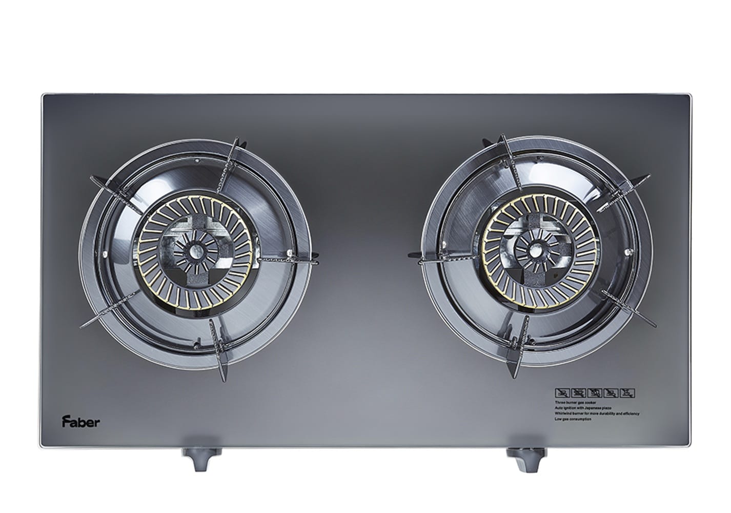 FABER GLASS TOP GAS STOVE FC GLAZZO-N 2243 4.3kW 2BURNERS TEMPERING GLASS/COLD SHEET COATED BLACK COLOR