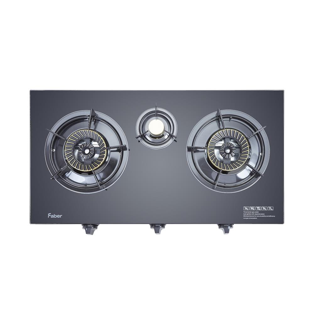 FABER GLASS TOP GAS STOVE FC GLAZZO G343 4.3kW 3BURNERS TEMPERING GLASS/COLD SHEET COATED BLACK COLOR
