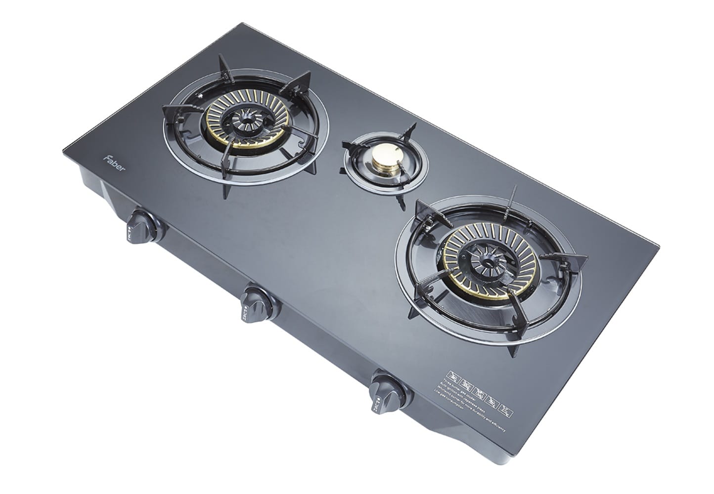 FABER GLASS TOP GAS STOVE FC GLAZZO G343 4.3kW 3BURNERS TEMPERING GLASS/COLD SHEET COATED BLACK COLOR