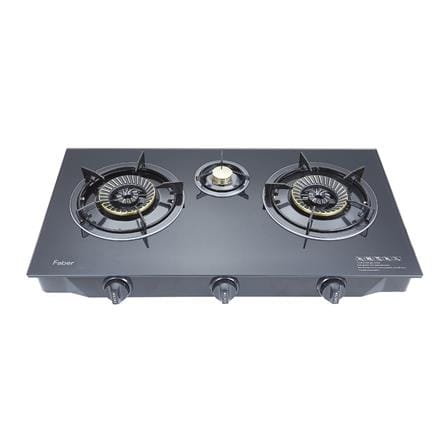 FABER GLASS TOP GAS STOVE FC GLAZZO G343 4.3kW 3BURNERS TEMPERING GLASS/COLD SHEET COATED BLACK COLOR