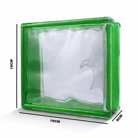 JING HUA GLASS BLOCK 19X19X8CM CLOUDY GREEN