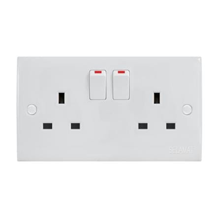 SELAMAT 13A  250V 2 GANG SWITCH SOCKET MS132L WHITE
