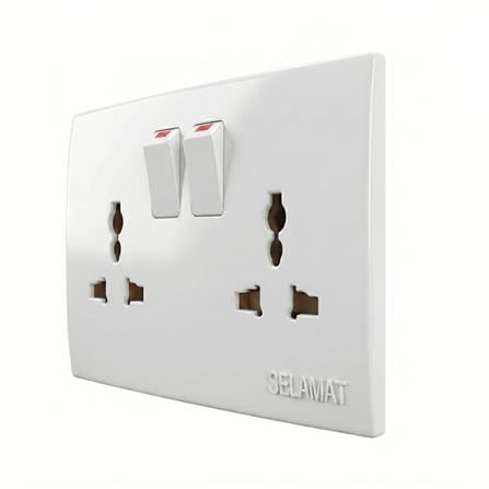 SELAMAT 13A 250V 2 GANG UNIVERSAL SWITCH SOCKET MU132L WHITE