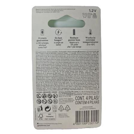 GP RECHARGEABLE BATTERY 400mAh AAA 4S