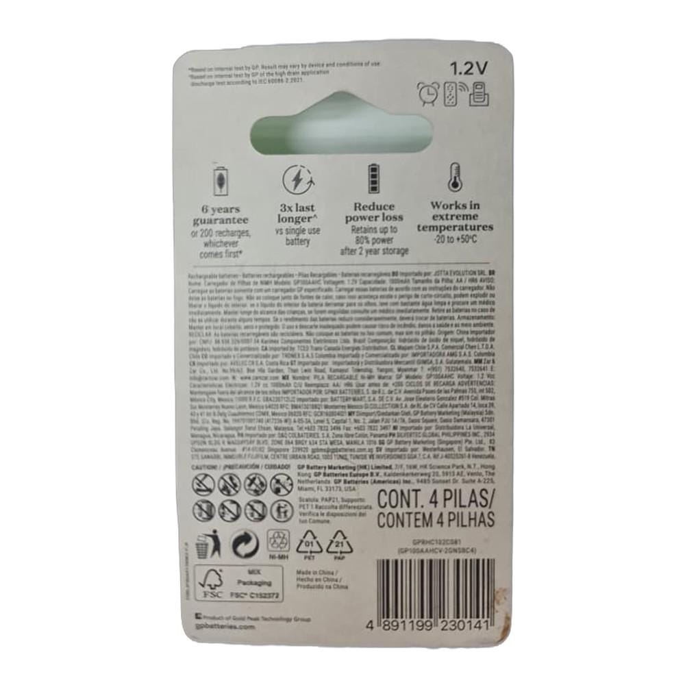 GP RECHARGEABLE BATTERY 1000mAh AA 4S