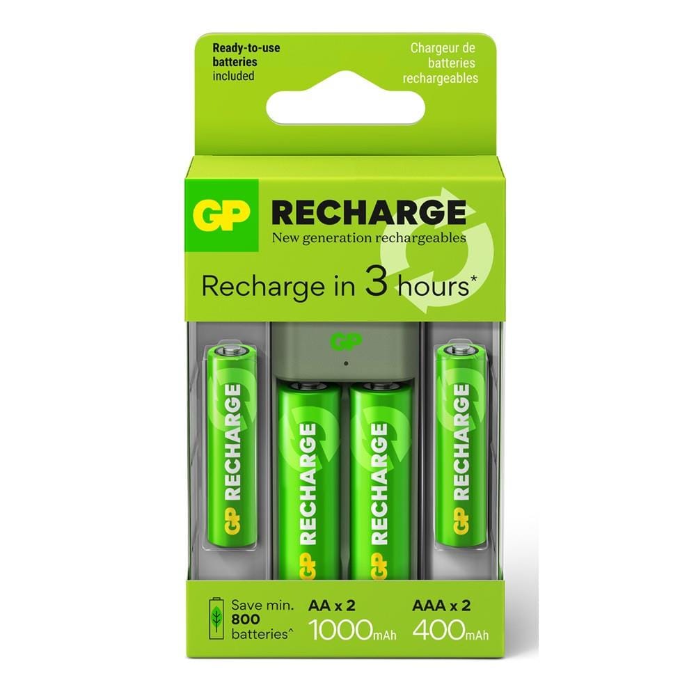 GP RECHARGE CHARGER E221+2S AA 1000mAh + 2S AAA 400mAh