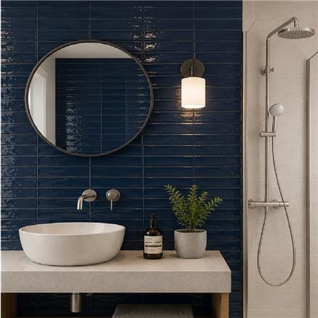 GNG WALL TILE 6.5X26.6CM WAVE SURFACE DARK NAVY GLOSSY 1.00M2