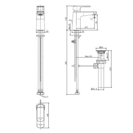 AMERICAN STANDARD LOVEN BASIN MIXER WITH POP UP DRAIM  FFAS1M01-101500BF0 CHROME