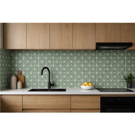GNG FLOOR TILE 20X20CM ART DECORATIVE WHITE GREEN 1.0M2