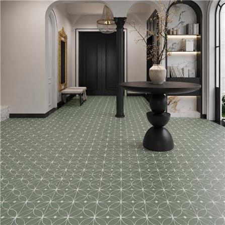 GNG FLOOR TILE 20X20CM ART DECORATIVE WHITE GREEN 1.0M2